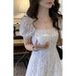 Summer Elegant Korean Chic White Midi Dress Women French Hollow Out Sexy Kawaii Vestidos De Fiesta Fashion Short Sleeve Dress