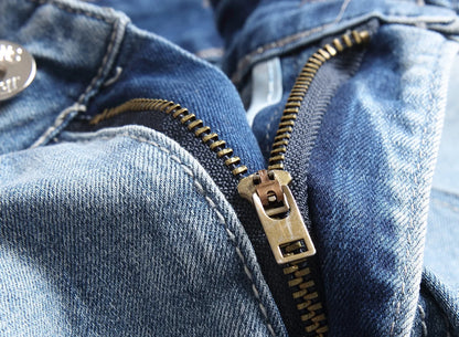 Punk Street Style Ripped Skinny Jeans Men Vintage Wash Solid Denim Trouser Men's Casual Slim Fit Pencil Denim Holes Pants 2025