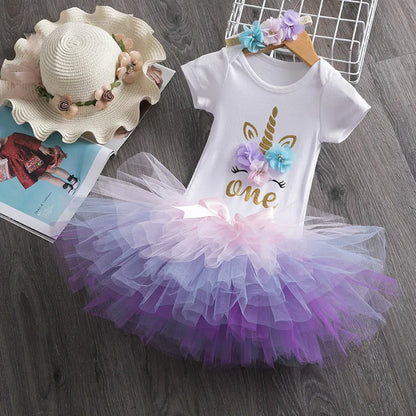 NewBorn Girls 1St Birthday Party Dress Princess 1 Year Old Ceremony Mesh Tutu Vestidos Infant Unicorn Christening Gowns