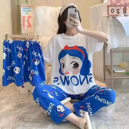 Women's New Three-piece Pajamas Home wear Set of Sweet Pajamas Cartoon Leisure Women's Home wear Pajamas Set