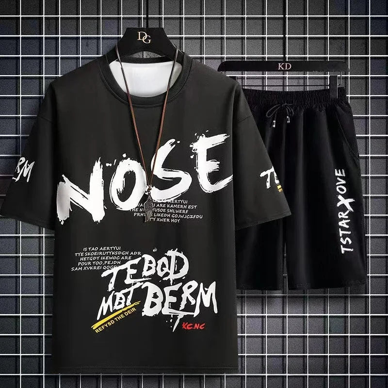 Summer Men Sets 2 Piece Set Tracksuits T-shirt for Men sport gym Casual Men Clothing Y2K Joggers Plaid T Shirt Shorts Outfit