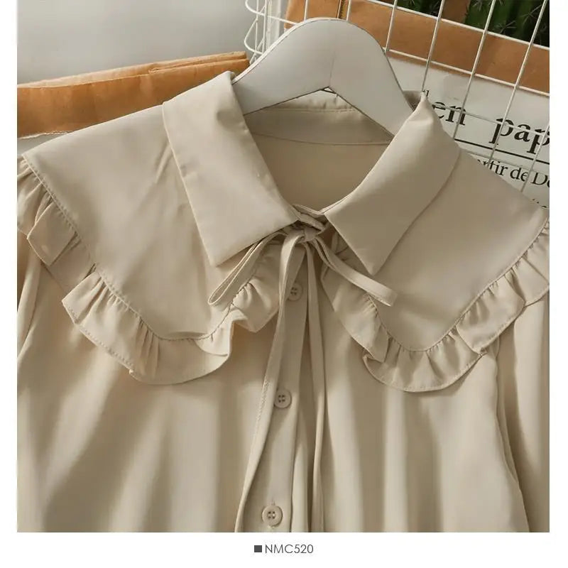 Women Sweet Shirts Cute Tops Peter Pan Collar S-3XL Loose Fashion Temper Minimalist Lolita French Elegant Clothes Trendy 5-Color