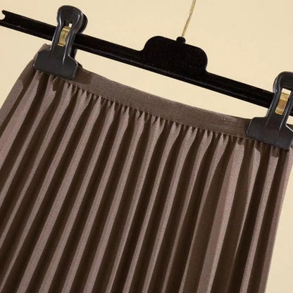 High Waist Pleated Skirt Elegant Women's Maxi Skirt with Elastic High Waist A-line Design Pleated Large Hem Solid Color for Work