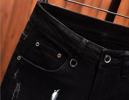 Fashion Trendy Slim Denim Jeans Men Distressed Ripped Holes Patches Spring Autumn Casual Design Korean Luxury Clothing Trousers
