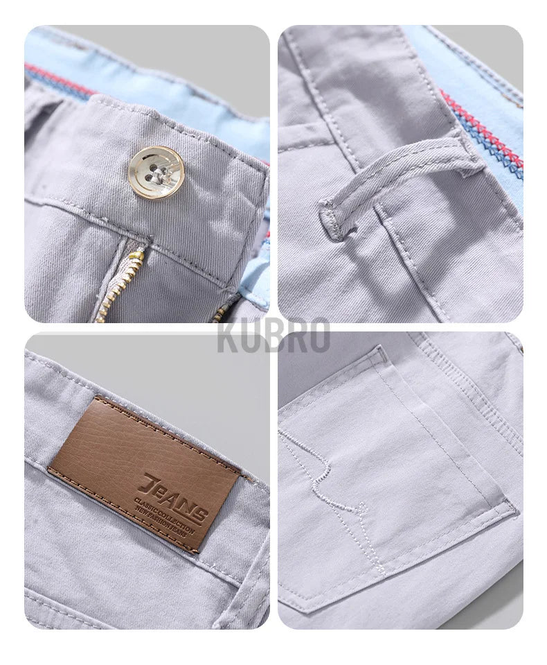 KUBRO Korean Style Cotton Soft Elastic Slim Straight Trousers Summer Thin Office Fashion Versatile Men's Business Casual Pants