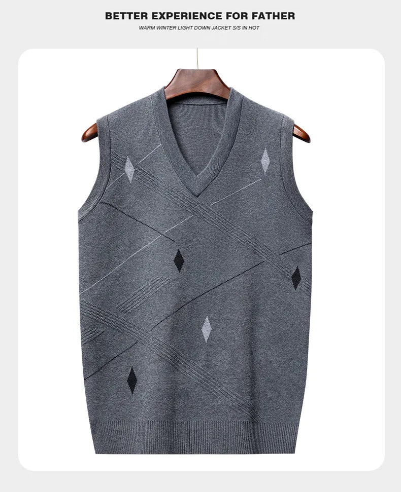 Men's Vest Knitted V-neck Young Business Sleeveless Jacquard Banquet Base Fashion Men's Vest