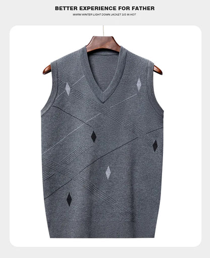 Men's Vest Knitted V-neck Young Business Sleeveless Jacquard Banquet Base Fashion Men's Vest