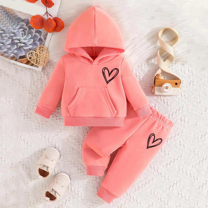 Children Hooded Tracksuits Suits 3-24M Toddler Boys Girls Clothing Suit Heart Print Sweatshirt And Sports Pants Set