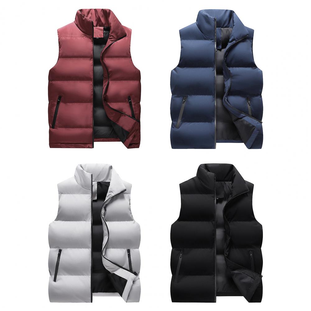 Men Waistcoat Thick Padded Cotton Vest Windproof Sleeveless Winter Outerwear Neck Zipper Cardigan Men Winter Coat