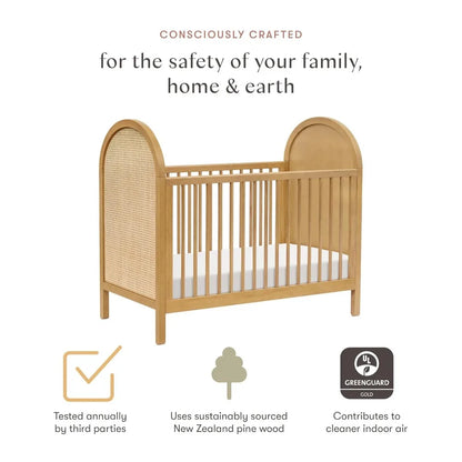 Bondi Cane 3-in-1 Convertible Crib with Toddler Bed Conversion Kit in Honey with Natural Cane, Greengard Gold Certified