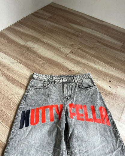 Y2K Harajuku Retro Washed Baggy Jeans Street Hip-hop Anime Printed Wide Pattern Straight Pants Men Trendy Brand Casual Trousers