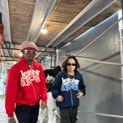 Retro Star and Letter Printed Zipper Hoodies 2025 Spring Autumn Harajuku Y2K Women and Men Fashion Hip Hop Long Sleeve Hooded