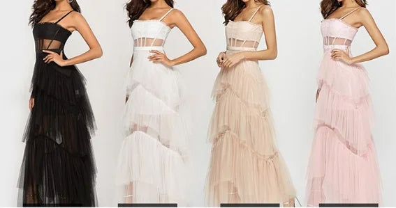 Elegant Mesh Tulle Wedding Party Dress for Women Strapless Off Shoulder High Waist Evening Gowns Formal Occasion Prom Dresses