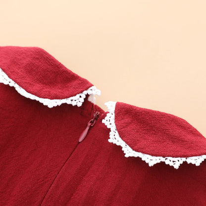 Baby Girl Smock Dress Toddler Peter Pan Color Holiday Princess Dress Infants Red Clothes