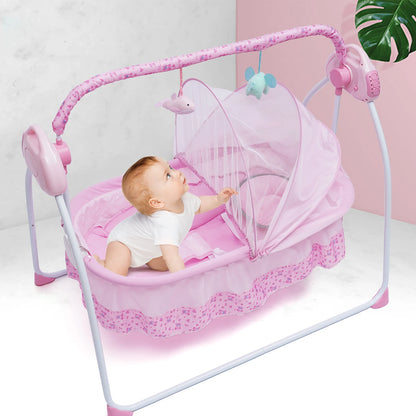 Electric Baby Cradle Auto Swing Rocker Cot Infant Sleeping Bed Swing Crib Kit Timer +Bluetooth Music +Mat +Pillow 5Gears Adjustable