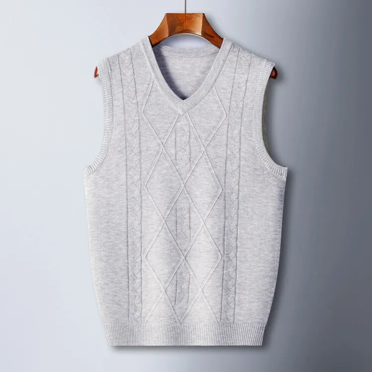 2025 New Trend Men's Business Casual Pullover Wear Warm Sleeveless Wool Knitted Sweater Vest Tops