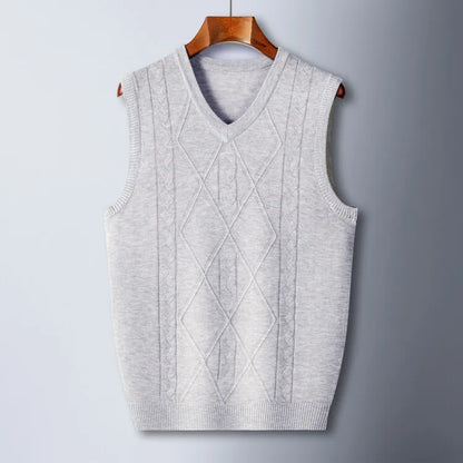 2025 New Trend Men's Business Casual Pullover Wear Warm Sleeveless Wool Knitted Sweater Vest Tops