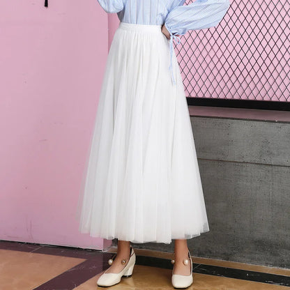OHRYIYIE Beige Maxi Long Skirt Spring Autumn Women's 2025 New Summer Tulle Skirt Party Mesh A-line Skirts Female Juppe Longue