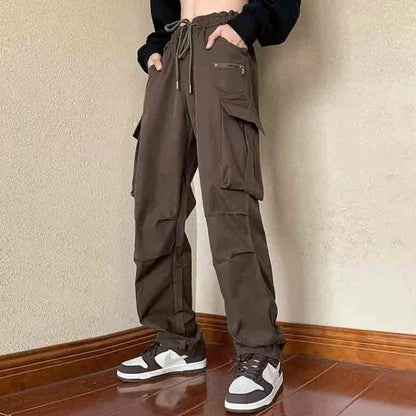 New Overalls Men's Spring Summer Retro High Street Casual pants Large Pocket Trousers Loose Straight Tube Draped Wide-leg Pants