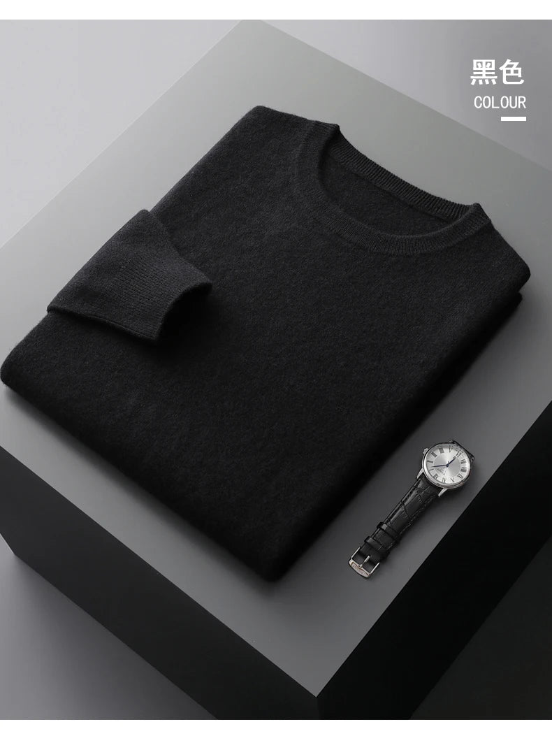 100% merino cashmere sweater men's round neck pullover business casual fashion top knitted loose men's Jacket