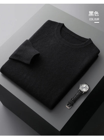 100% merino cashmere sweater men's round neck pullover business casual fashion top knitted loose men's Jacket