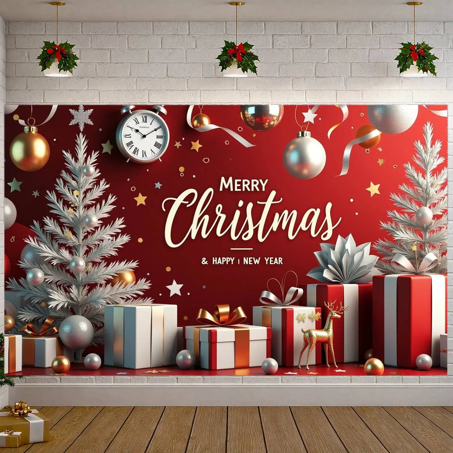 Decorative Merry Christmas Banner Holiday Backdrop Gift Décor New Year Decoration for Holiday Celebration Winter Party Home Deco