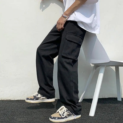New Cargo Pants Men's Loose Straight Oversize Clothing Solid Grey Versatile Work Wear Black Joggers Cotton Casual Male Trousers