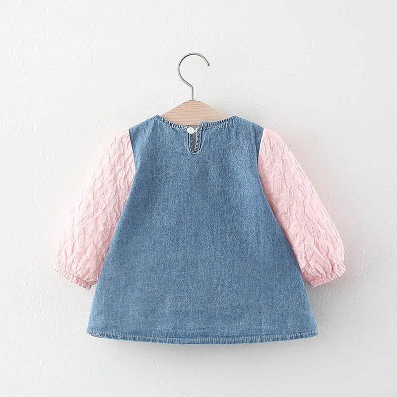 Newborn baby Girls Spring fall clothes Outfits Bow Denim Dress costume for toddler baby Girl cloth 1 year Birthday Dresses dress