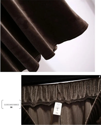 Women Large Size 4XL A-line Long Skirts Autumn Winter Ladies High Waist Skirt New Female Golden Velvet Maxi Skirt