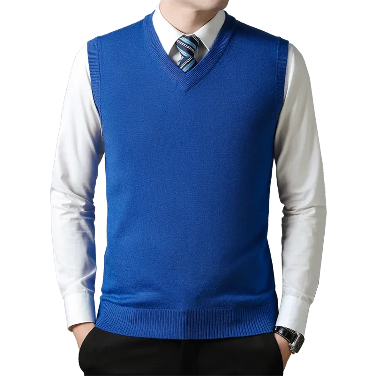 New Men's Autumn High-end Sweater Vest V-neck Warm Knit Sleeveless Men's Clothes Pullover Tops