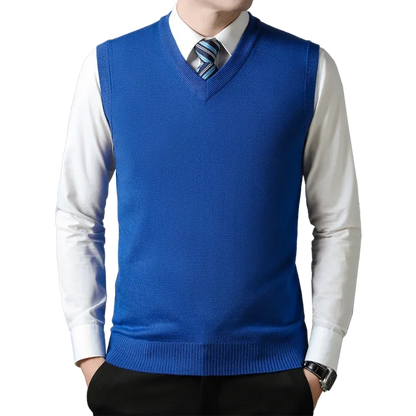 New Men's Autumn High-end Sweater Vest V-neck Warm Knit Sleeveless Men's Clothes Pullover Tops