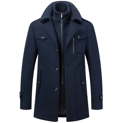 Autumn Winter Men's Woolen Coat Fashion Double Neck Coat Solid Color Long Sleeve Jacket