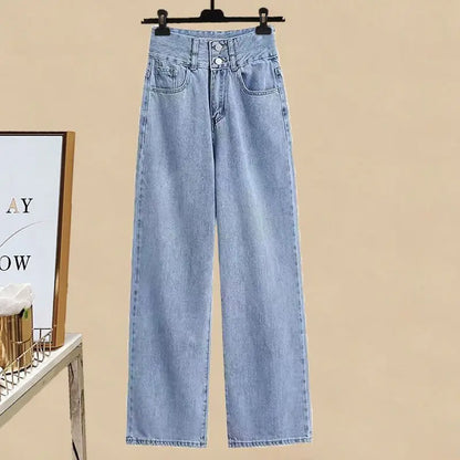 2025 Women Spring Summer New Striped Long Sleeve Shirt+ Vest+ Jeans 3-Piece Suit Korean Elegant Cardigan Denim Pants Matching Set