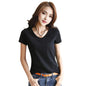 Women T-shirt V-neck Short Sleeve Slim Fit T-shirt Solid Color Pullover Tops Stretchy Bottoming Shirt Women Blouse Streetwear