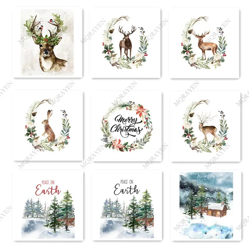 Holiday Décor Christmas Theme Posters Prints Nordic Wall Art Canvas Painting Pictures Home Room Decor Christmas Gifts