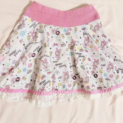 Neploe Harajuku Kawaii Vintage Print Lace Skirts Y2k High Waist Ruched Cake Skirt for Women 2025 Summer New Faldas Mujer