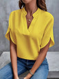Summer Elegant Women's Blouse New V-neck Short Sleeve Solid Color Loose Shirt Casual White Tops Office Lady Blouse