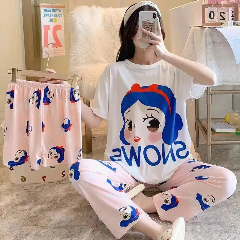 Women's New Three-piece Pajamas Home wear Set of Sweet Pajamas Cartoon Leisure Women's Home wear Pajamas Set