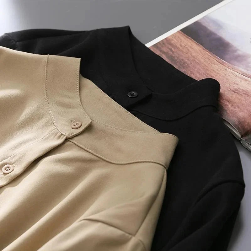 Woman Spring Autumn Style Blouses Shirt Lady Long Lantern Sleeve Stand Collar Loose Blouse Tops