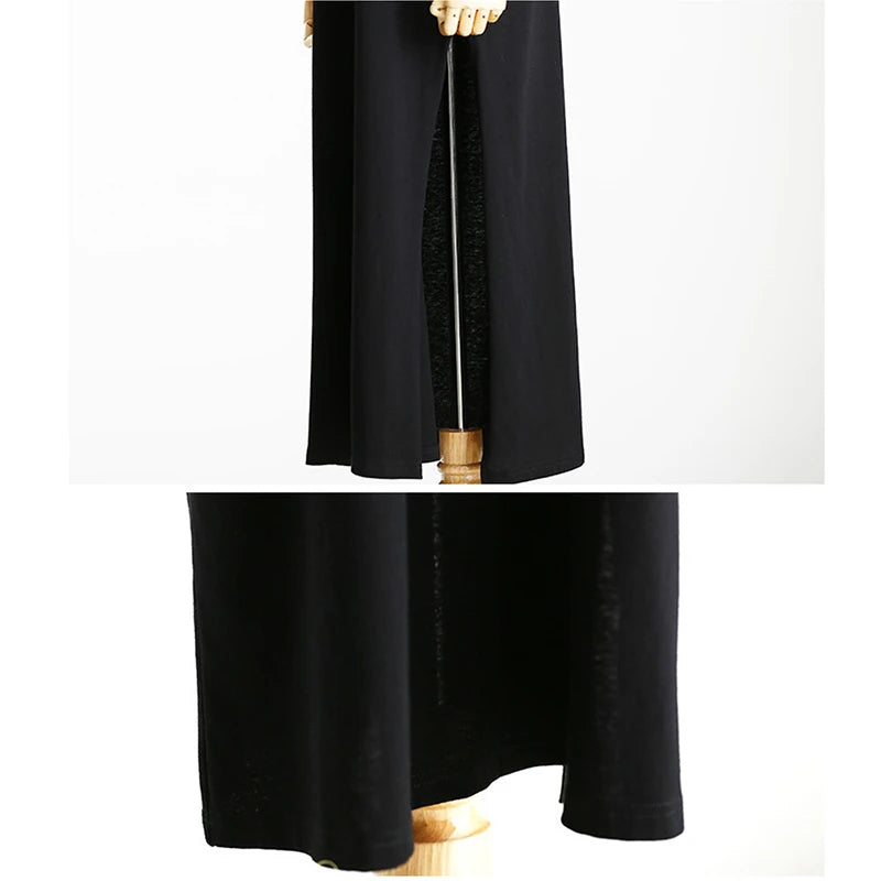 Summer Korean Style Midi Dress Women Casual Black Long Dresses Short Sleeve Sexy Plus Size Side Open Party Maxi T Shirt Dress