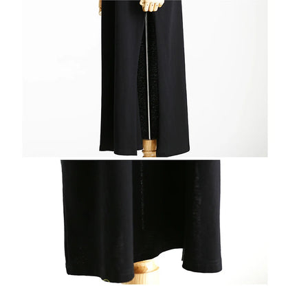 Summer Korean Style Midi Dress Women Casual Black Long Dresses Short Sleeve Sexy Plus Size Side Open Party Maxi T Shirt Dress