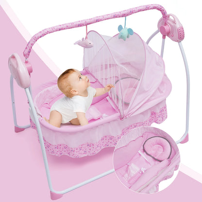 5 Gears Electric Auto-Swing Baby Crib Cradle Sleep Bed Infant Rocker + Net Music Bluetooth Music Adjustable+ Mat