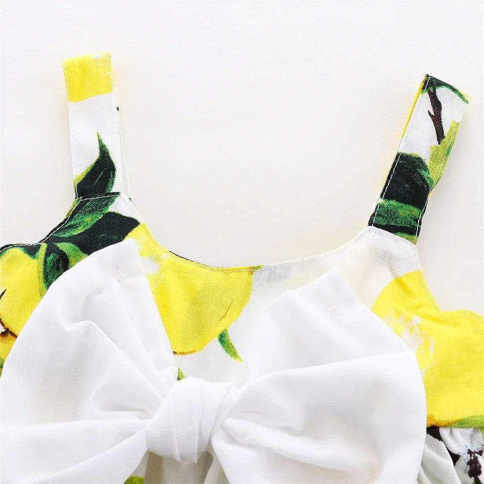 New Cute Printed Sleeveless Newborn Princess Dress Summer Baby Girl Dress Big Bow Baby Girl Birthday Dress Baby Girl Clothes