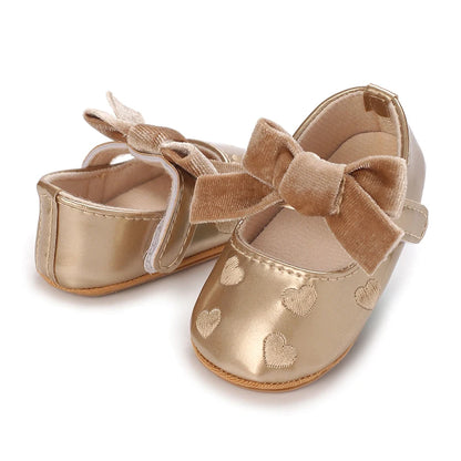 Baby Girls Cute Moccasins Heart Pattern Bowknot Soft Sole PU Leather Flats Shoes First Walkers Non-Slip Princess Shoes