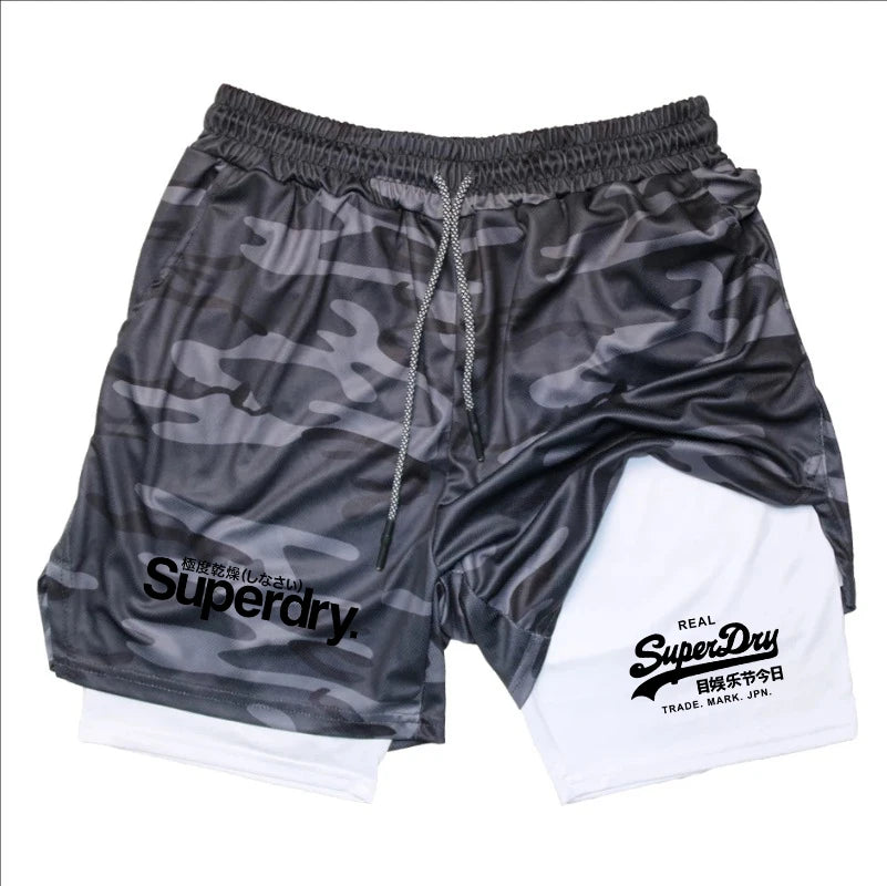 Summer Shorts for Men 2 in 1 Athletic Gym Workout Running Performance Shorts Print with Phone Pocket Quick Dry Breathable shorts