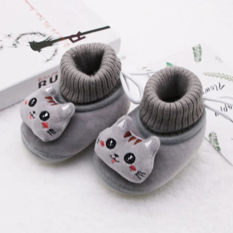 Winter Warm Newborn Baby Boy Girl Boots Cute Bear Soft Toddler Shoes First Walkers Anti-slip Booties Infant Fur Snow Boots 0-18M