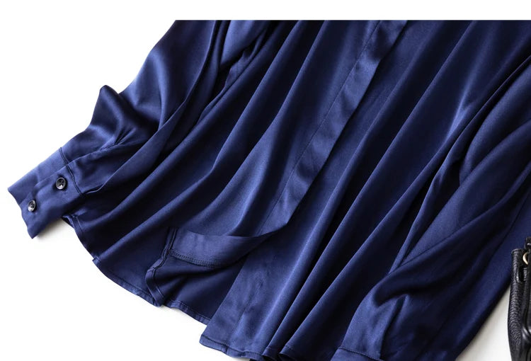 Tajiyane Women's 93% Mulberry Silk 7% Spandex 19 momme satin Silk Buttons long sleeve shirt Top Blouse office work chemise femme