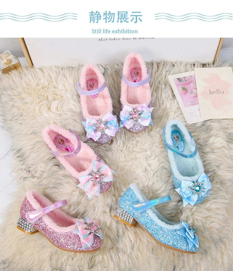 Disney Girls Show Frozen Princess Elsa Shoes Winter Girls Baby Shoes Children Blue Pink Crystal Shoes Sandals Size 23-36