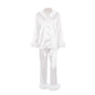 Women Spring Fall Soft Pajamas Sets Fur Feather Trim Long Sleeve Button Satin Silk Shirts Pants Loungewear Sleepwear Home wear