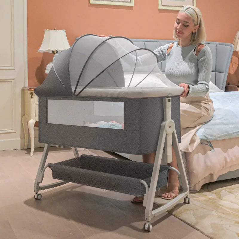 Baby Bed Crib Portable Bassinet Bedside Liftable Cradle Bed Playpen Newborn With Changing Table Storage Bag Mosquito Net